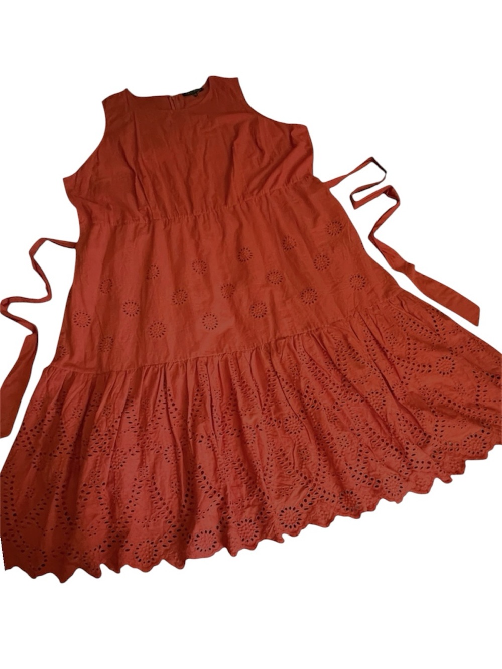 Plus Size Eloquii Rust Eyelet Cotton Midi Dress Terracotta Boho Ruffle Sz 22